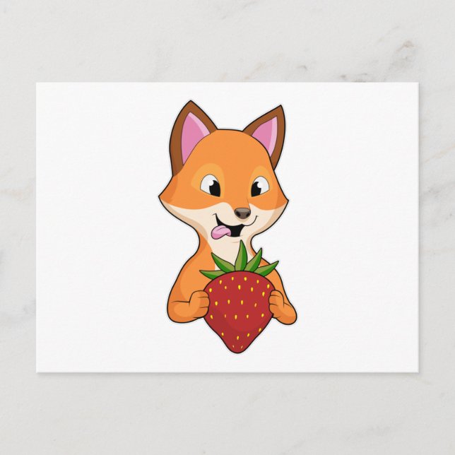 Fuchs mit Erdbeere Postkarte (Vorderseite)