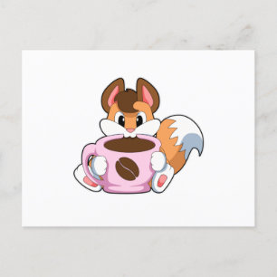 Fuchs mit Kaffeetasse Postkarte
