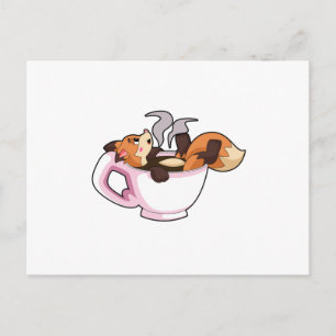Fuchs mit Kaffeetasse Postkarte