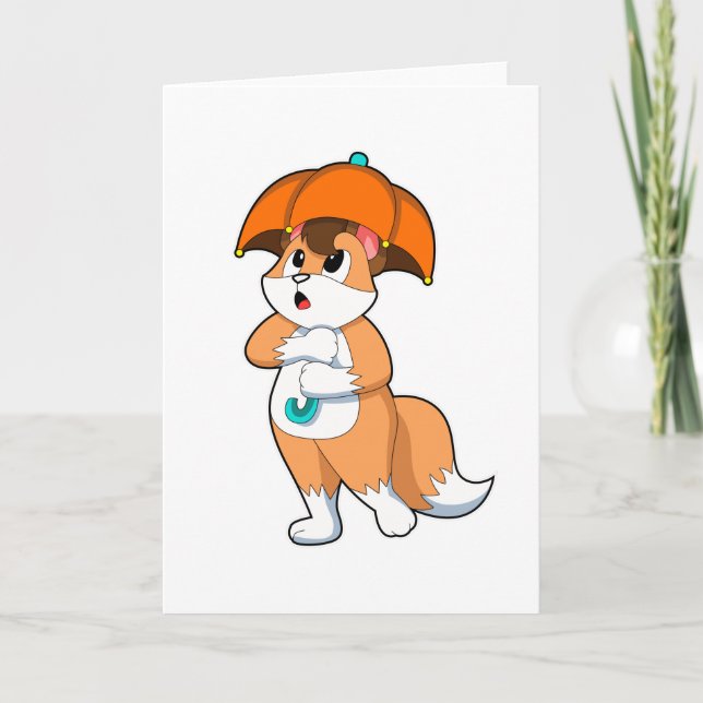 Fuchs mit Regenschirm Karte (Vorderseite)