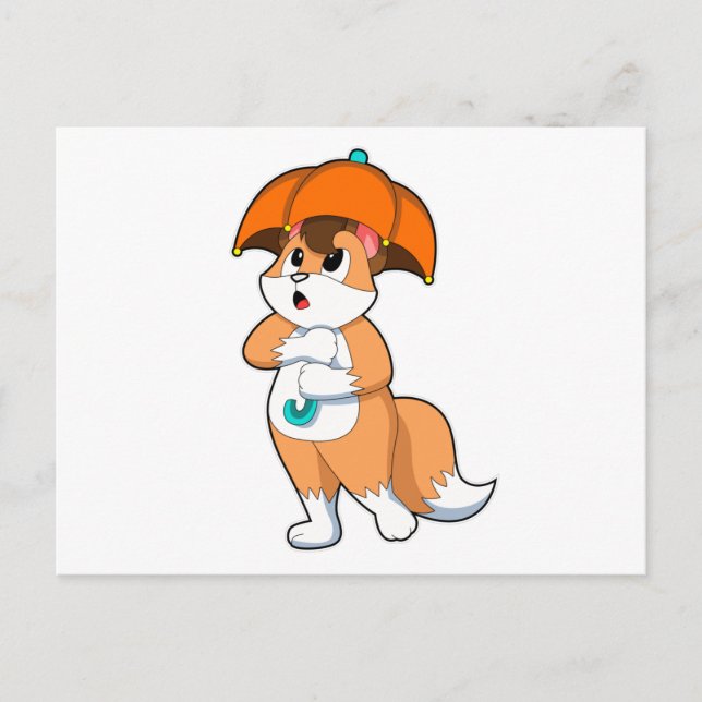 Fuchs mit Regenschirm Postkarte (Vorderseite)