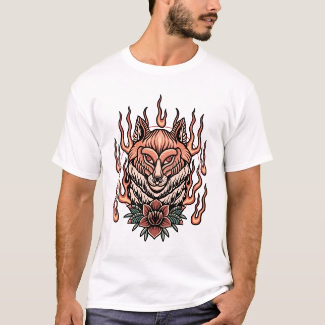 Fuchs mit Rose Tätowierdesign T-Shirt (Vorderseite)