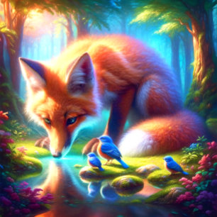 Fuchs mit Rotkehlchen im Wald