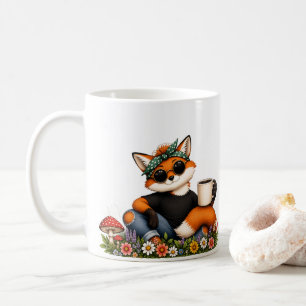 Fuchs mit Sonnenbrille und Wildblumen Tasse