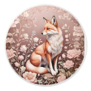 Fuchs mit träumerischen rosa Blumen Keramikknauf