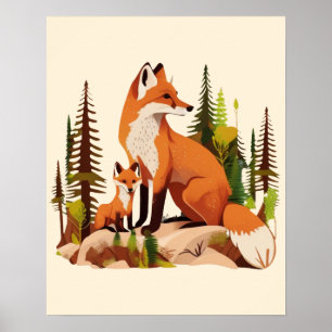 Fuchs-Mutter und -Junges Poster
