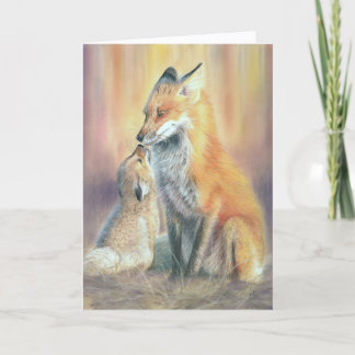 Fuchs-Mutter-und-Jungtier-Grußkarte. Füchse Karte