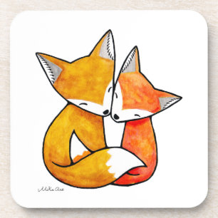 Fuchs-Paar Kuschelt Original-Aquarell-Kunst Getränkeuntersetzer