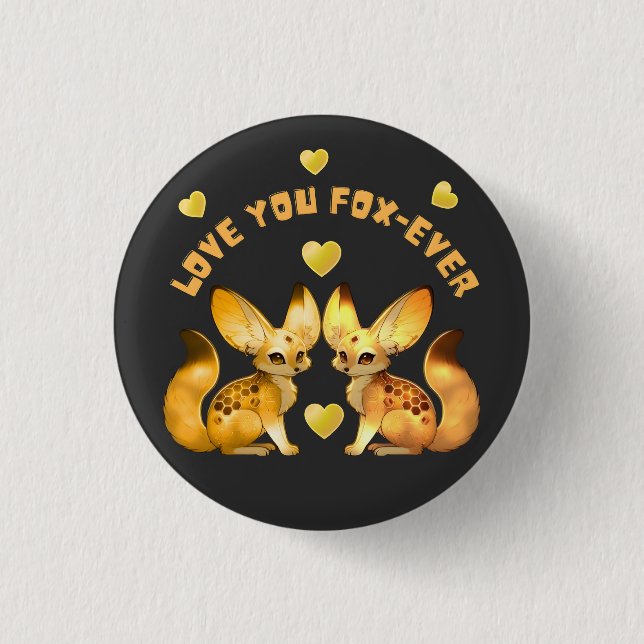 Fuchs-Pärchen Valentinstag Kunst T-Shirt Button (Vorderseite)