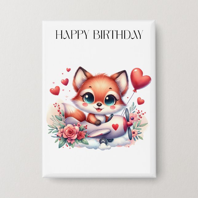 Fuchs-Pilot-Geburtstag Button (Vorderseite)