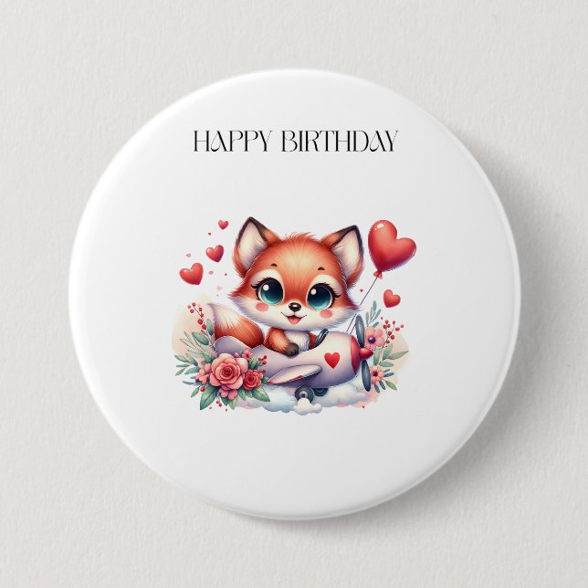 Fuchs-Pilot-Geburtstag Button (Vorderseite)