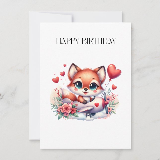 Fuchs-Pilot-Geburtstag Einladung (Vorderseite)