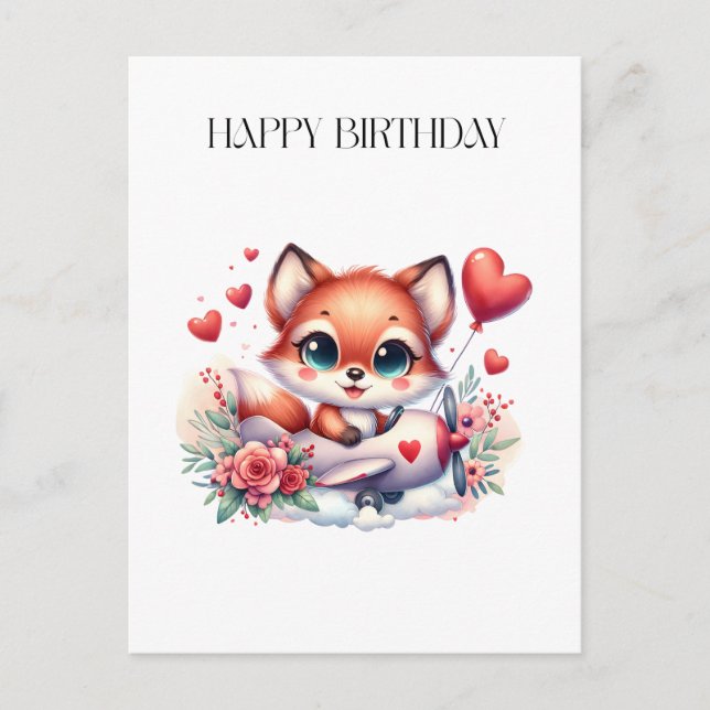 Fuchs-Pilot-Geburtstag Feiertagspostkarte (Vorderseite)