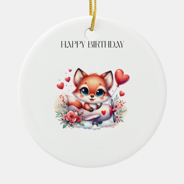 Fuchs-Pilot-Geburtstag Keramik Ornament (Vorne)