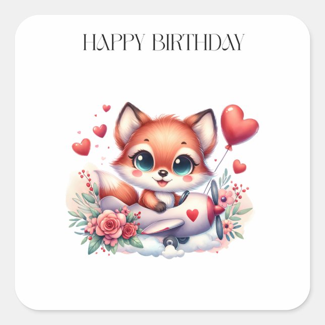 Fuchs-Pilot-Geburtstag Quadratischer Aufkleber (Vorderseite)