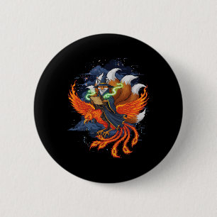 Fuchs Reitet Phoenix Anime Ukiyo-e Mythologie Japa Button