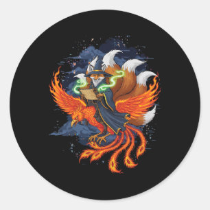 Fuchs Reitet Phoenix Anime Ukiyo-e Mythologie Japa Runder Aufkleber