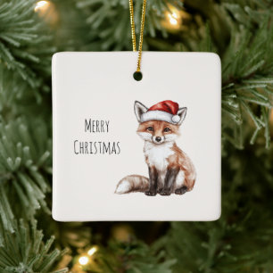 Fuchs Santa Hut Weihnachten Keramikornament