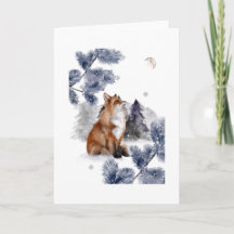 Fuchs sieht den Mond im Winter