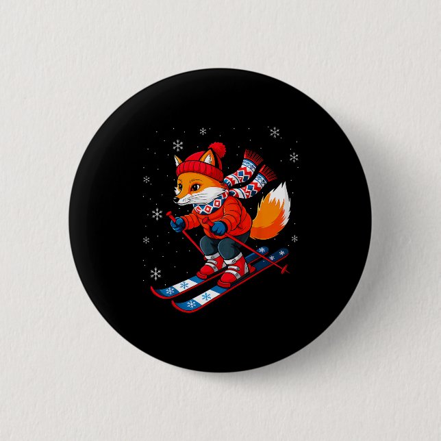 Fuchs Ski Skifahrer Ski Winter Schnee  Button (Vorderseite)