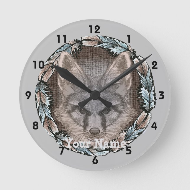 Fuchs-Skizzenuhr Runde Wanduhr (Vorderseite)