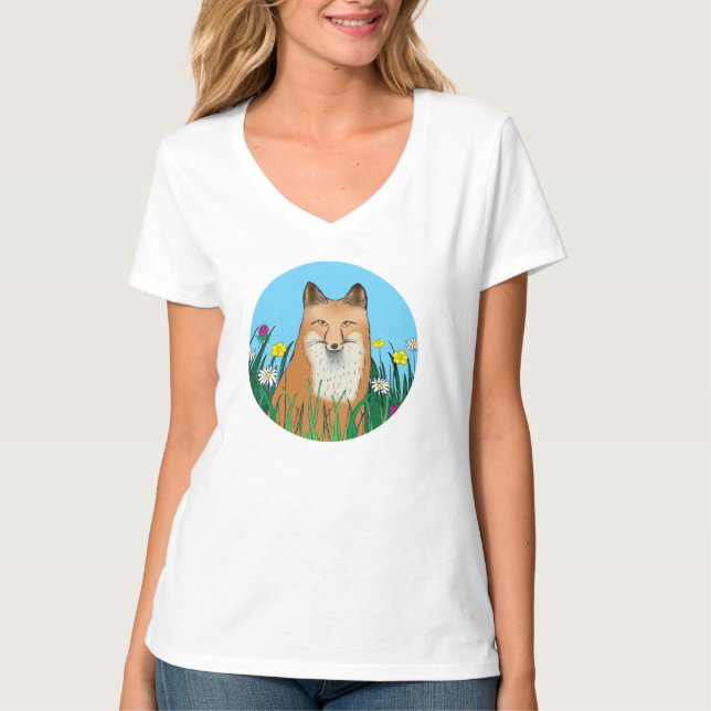 Fuchs und Blumen T-Shirt (Vorderseite)