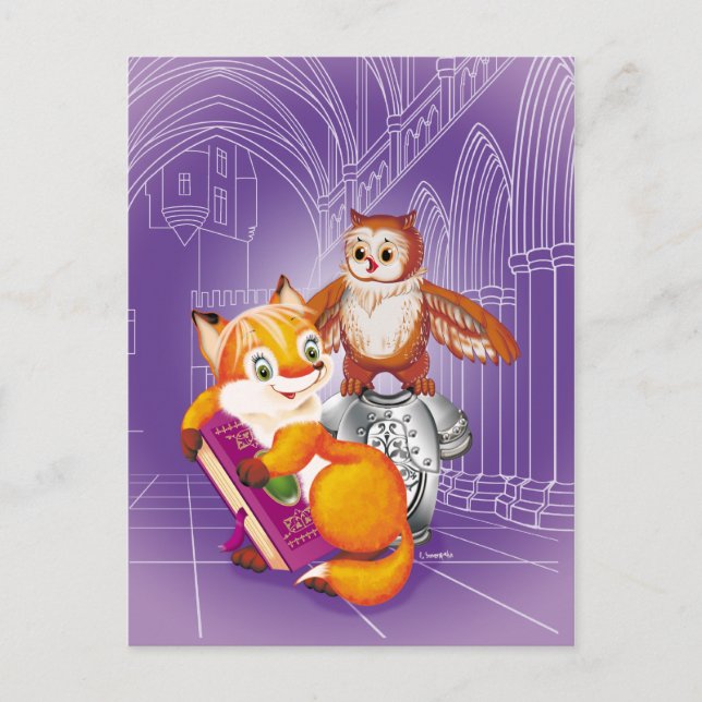 Fuchs und Eule Postkarte (Vorderseite)