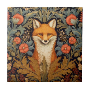 Fuchs und rote Blume im Jugendstil Fliese