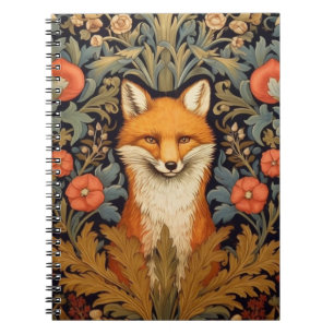 Fuchs und rote Blume im Jugendstil Notizblock