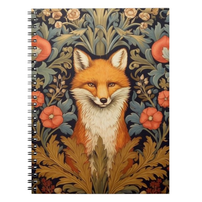 Fuchs und rote Blume im Jugendstil Notizblock (Vorderseite)