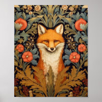 Fuchs und rote Blume im Jugendstil