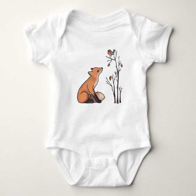 Fuchs und Rotkehlchen Baby Strampler (Vorderseite)