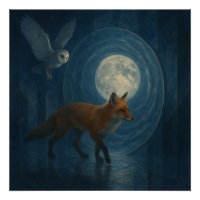 Fuchs und Schleiereule unter dem mondbeschienenen
