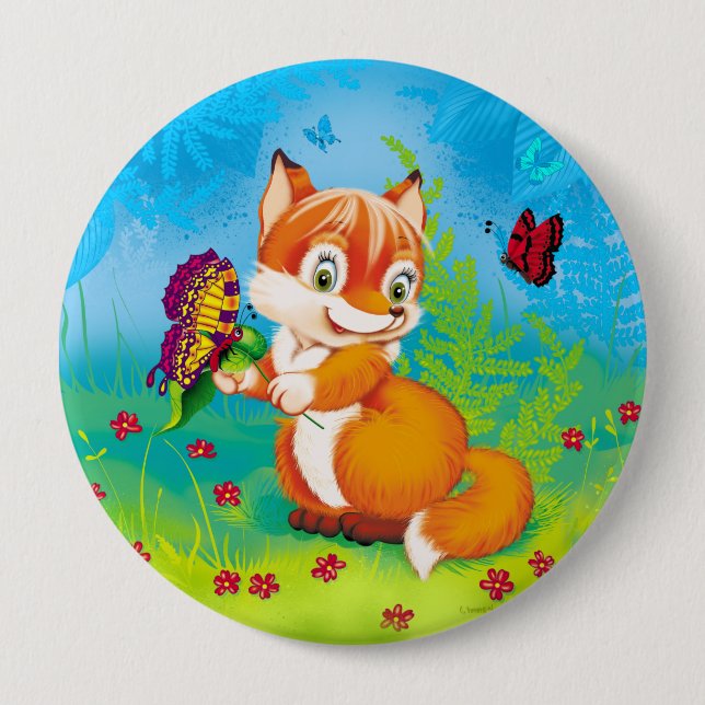 Fuchs und Schmetterling Button (Vorderseite)