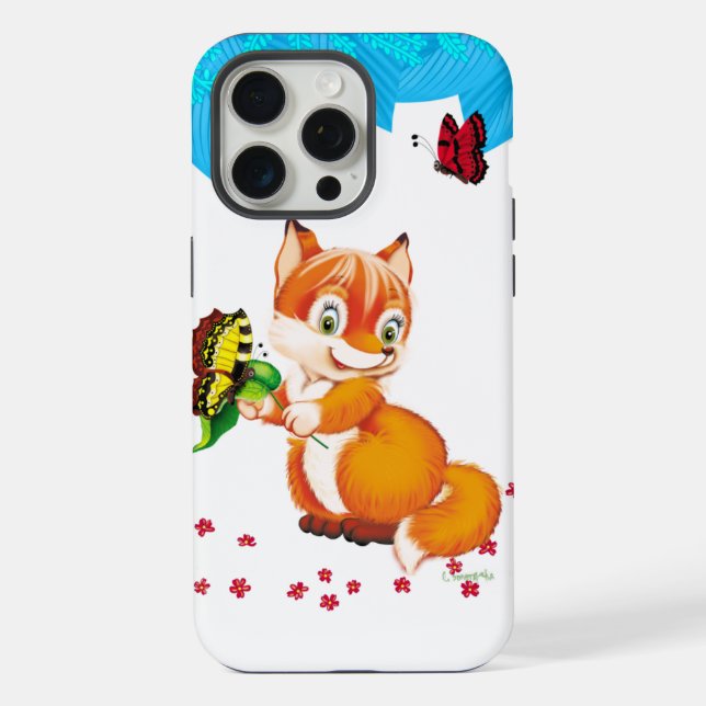 Fuchs und Schmetterling iPhone 15 Pro Max Hülle (Rückseite)