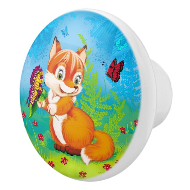 Fuchs und Schmetterling Keramikknauf (Rechts)