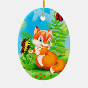 Fuchs und Schmetterling Keramikornament
