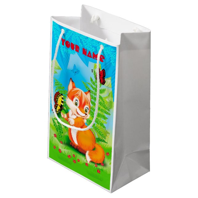 Fuchs und Schmetterling Kleine Geschenktüte (Rückseite Schrägansicht)