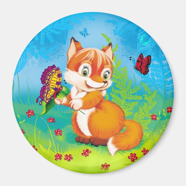 Fuchs und Schmetterling Magnet (Vorne)