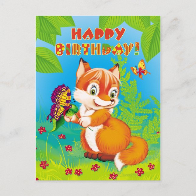 Fuchs und Schmetterling Postkarte (Vorderseite)