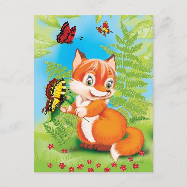 Fuchs und Schmetterling Postkarte (Vorderseite)