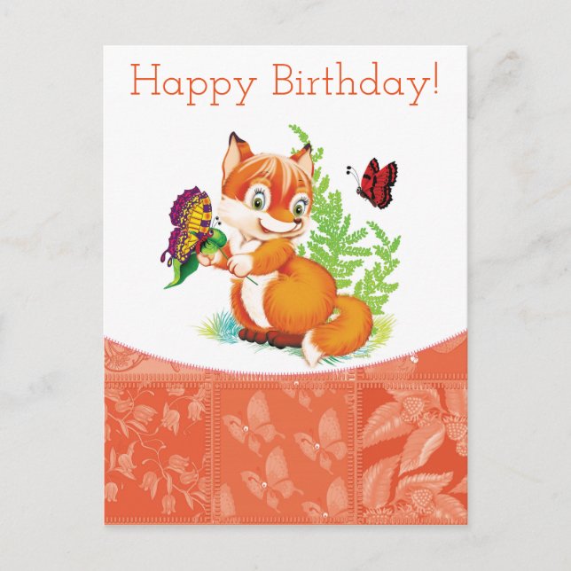 Fuchs und Schmetterling Postkarte (Vorderseite)