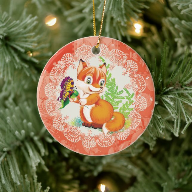 Fuchs- und Schmetterlingsmuster Keramik Ornament (Baum)