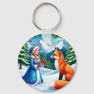 Fuchs und Schneemädchen in einer winterlichen Wald Schlüsselanhänger