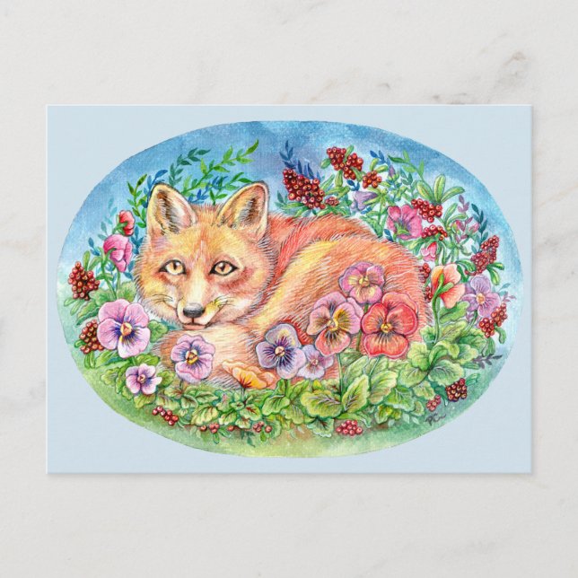 Fuchs und Stiefmütterchen Postkarte (Vorderseite)