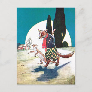 Fuchs und Wiesel unter dem Vollmond Postkarte