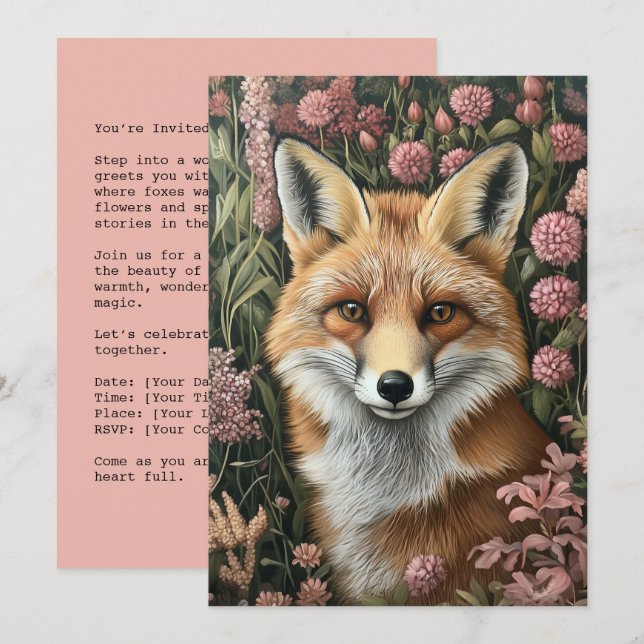 Fuchs unter Frühlingsblüten Einladung (Vorne/Hinten)