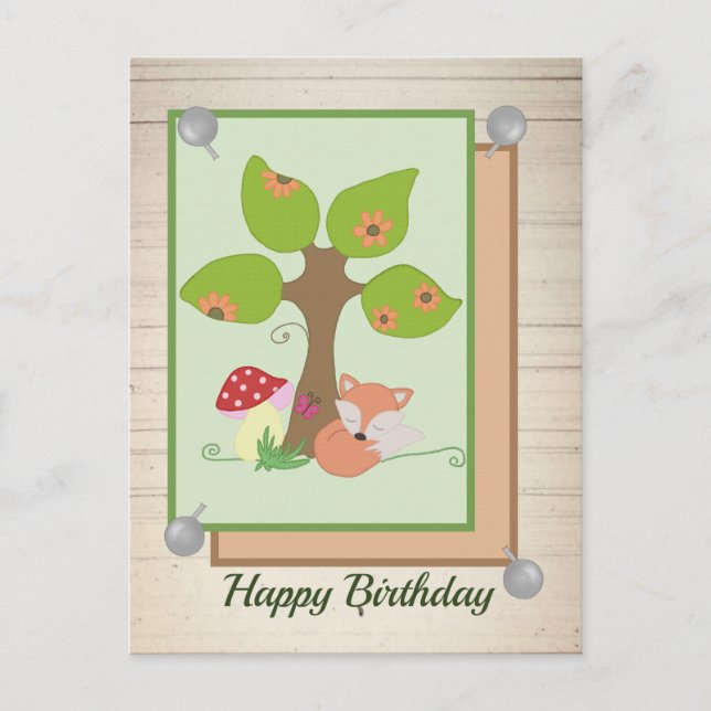 Fuchs unterm Baum Postkarte (Vorderseite)
