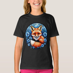 Fuchs von blauen Blumen umgeben T-Shirt