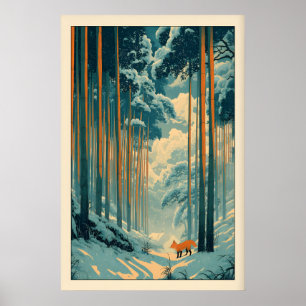 Fuchs Wandkunst Winter Bambuswald - Vertikal Poster